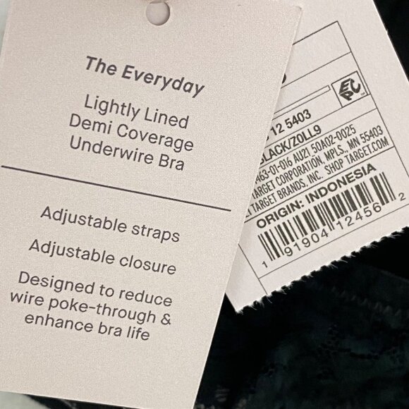 Auden The Everyday Black Lace Lightly Lined Demi T-Shirt Bra 34A 36A 38B 36C - Picture 6 of 7